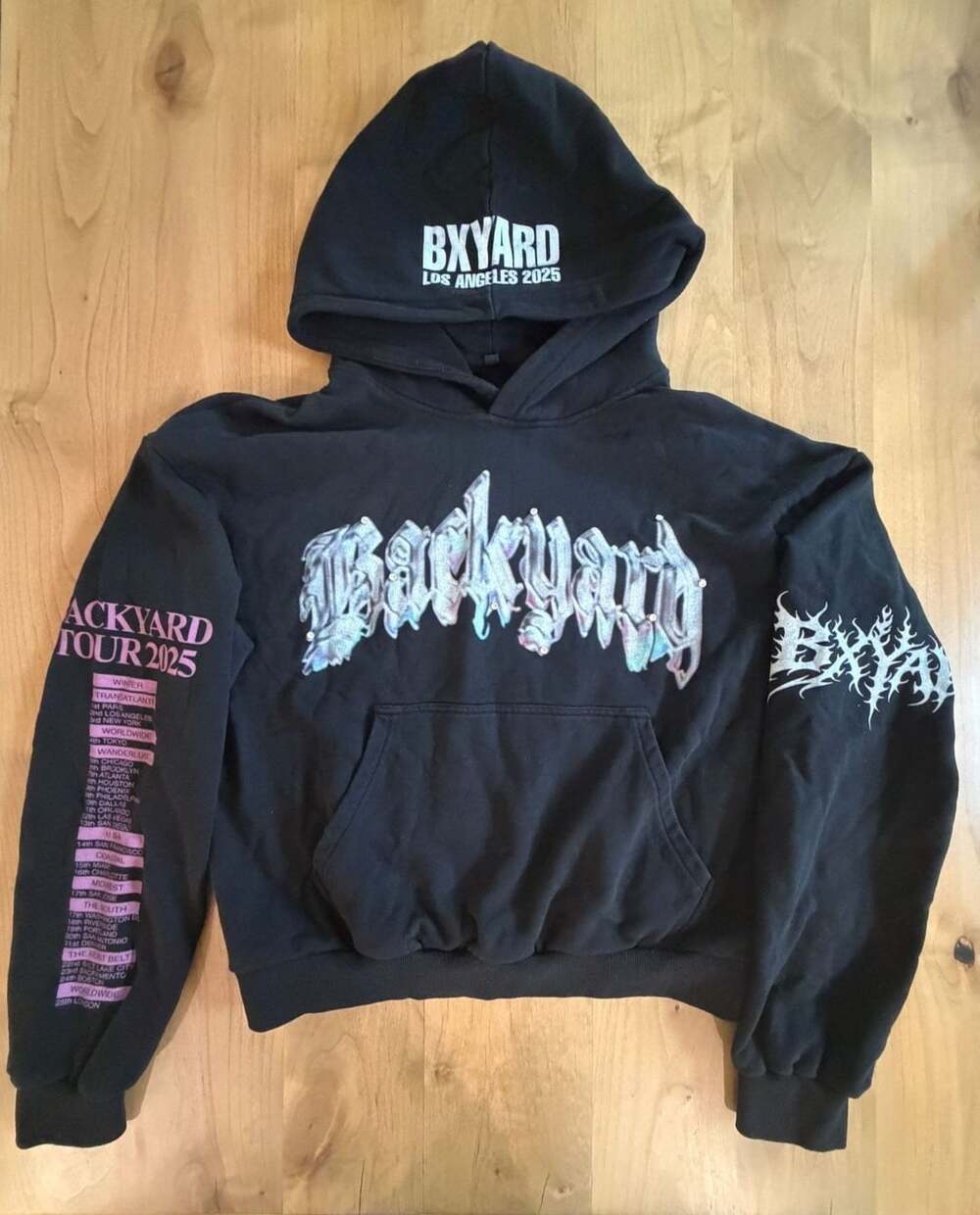 Bxyard Los Angeles 2025 Backyard Tour Hoodie Black Rhinestone Large